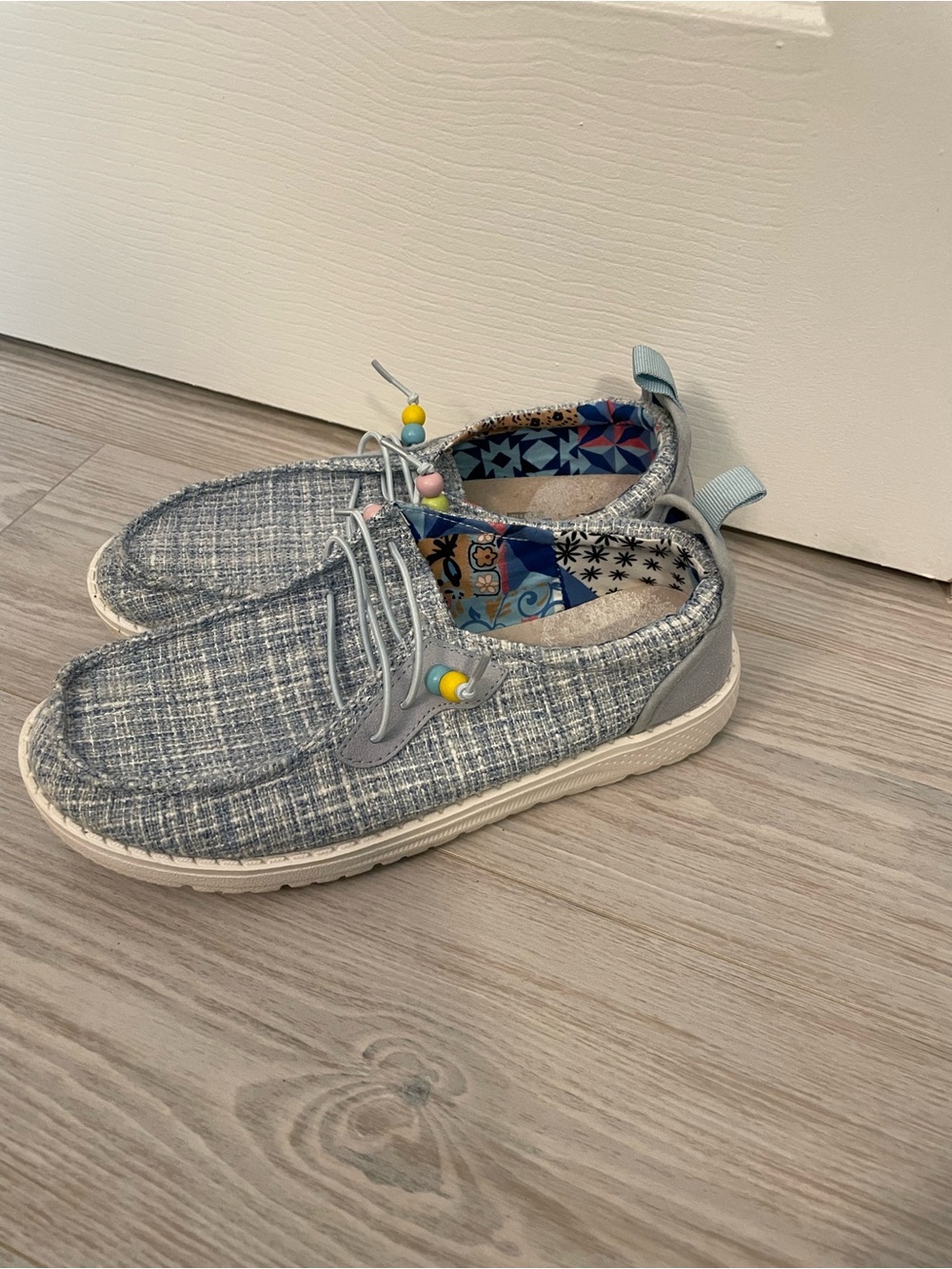 Women's Casual Slip-On Sneakers in Light Blue Tweed
